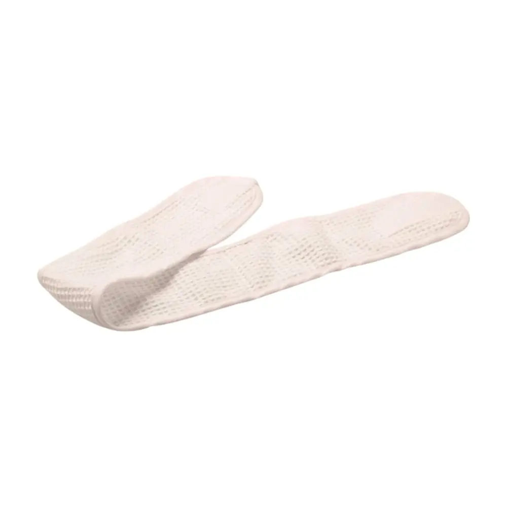Adjustable cotton makeup hair band DC-HDB004 laid flat – white Velcro spa headband for skincare and makeup