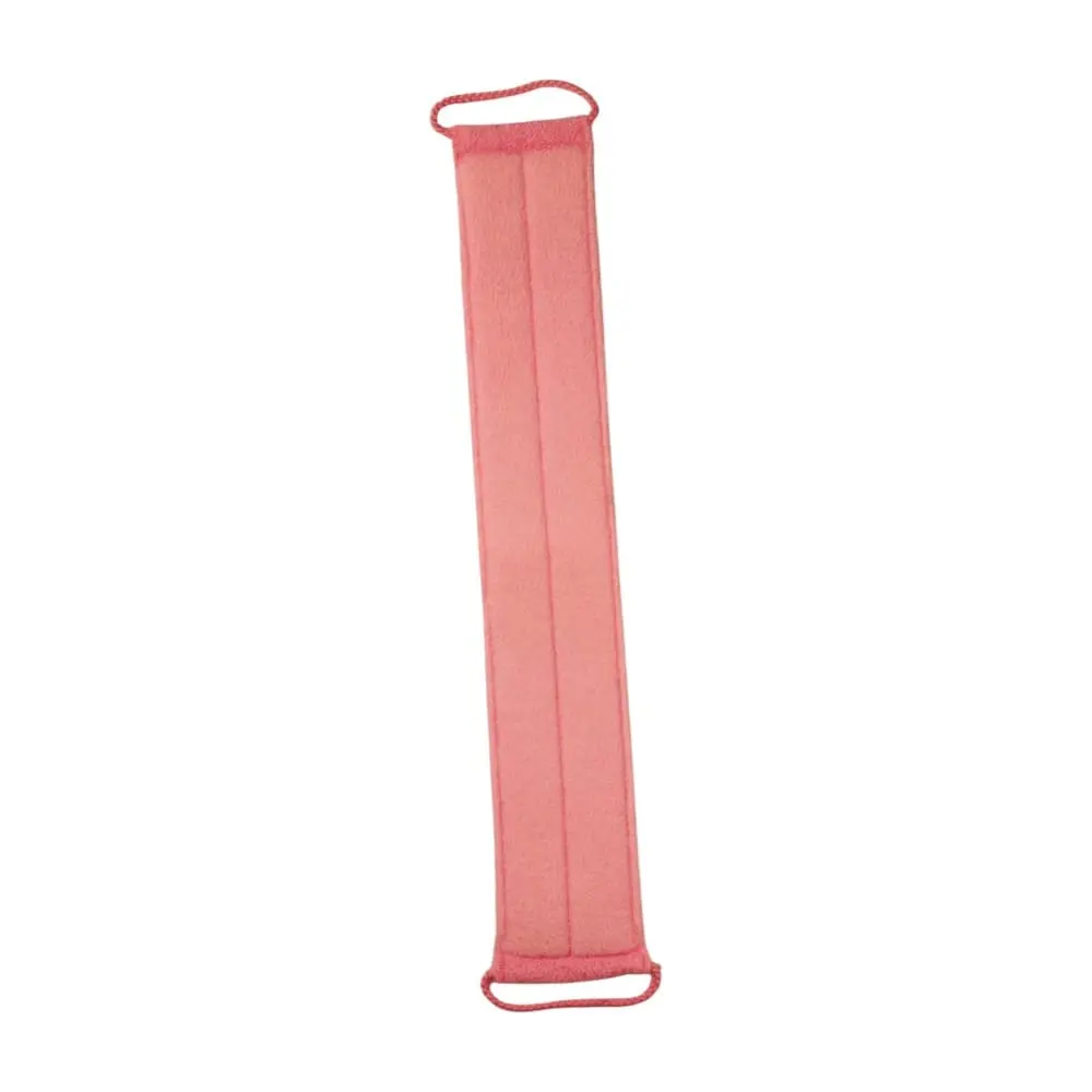 Pink exfoliating shower bath scrubber DC-BS028 made from nylon and polyester for deep cleansing and gentle exfoliation.