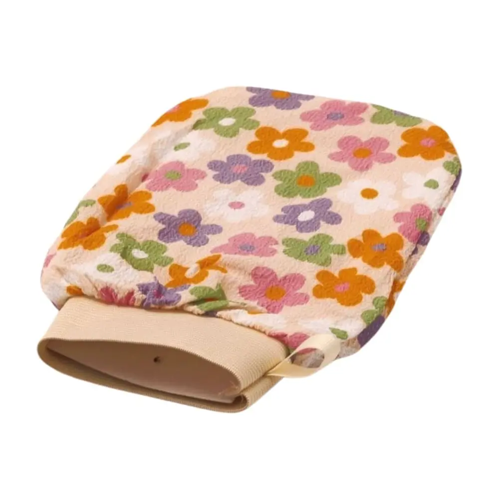Side view of Flower hammam exfoliating glove DC-BM108 viscose exfoliation mitt lightweight and durable