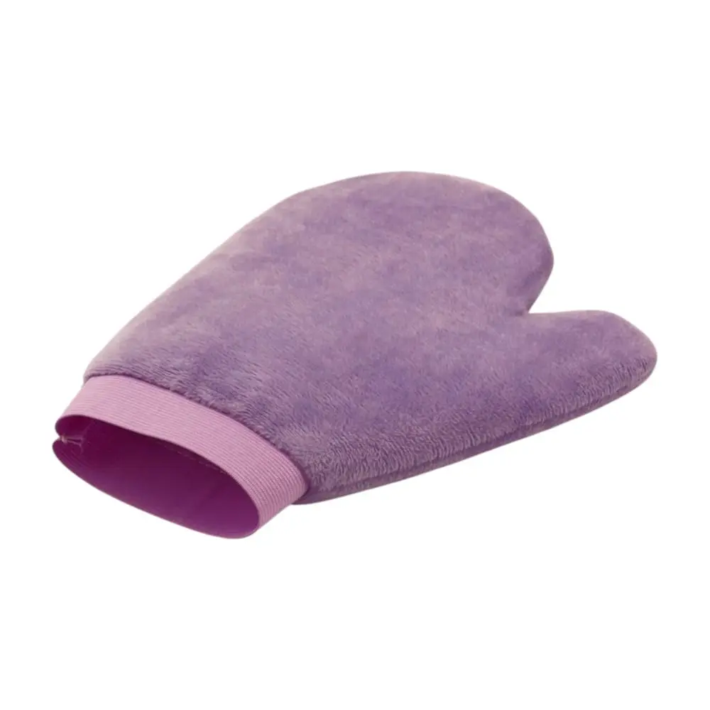 Side view of Mitt for Tanning DC-BM114 showing velvet fabric, ergonomic thumb design, and elastic cuff for streak-free tanning