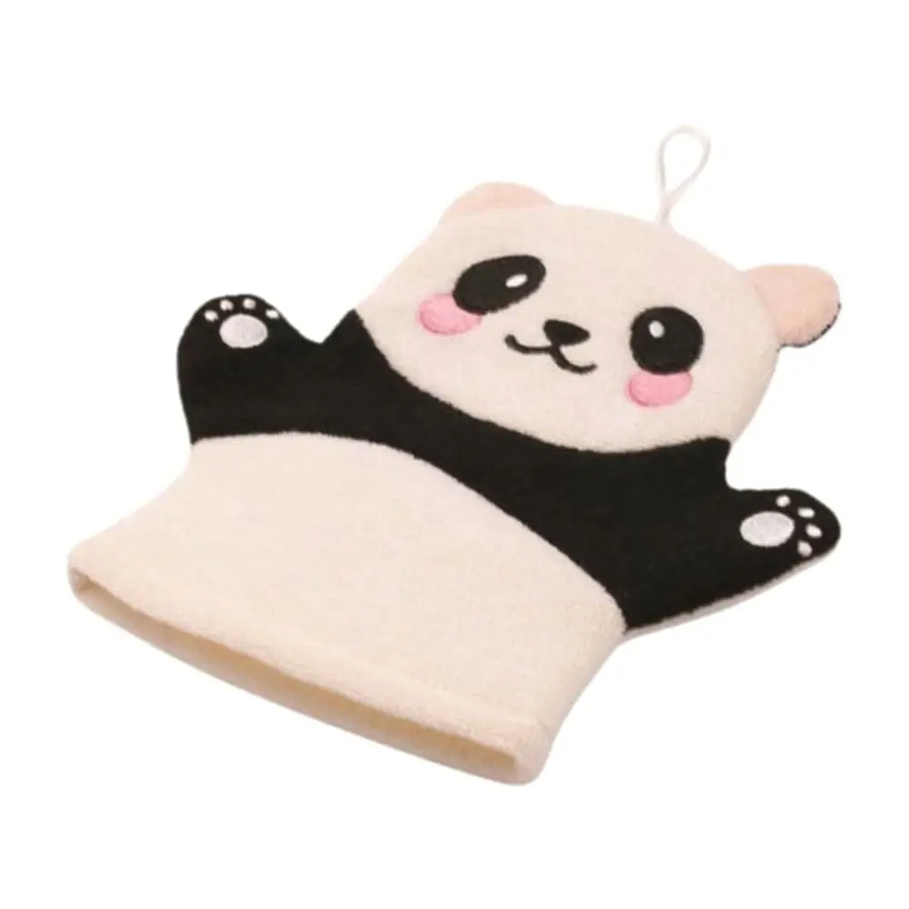 Side view of Panda Animal Bath Mitt DC-BM010C, terry cloth bath glove for kids with soft texture and gentle exfoliation.
