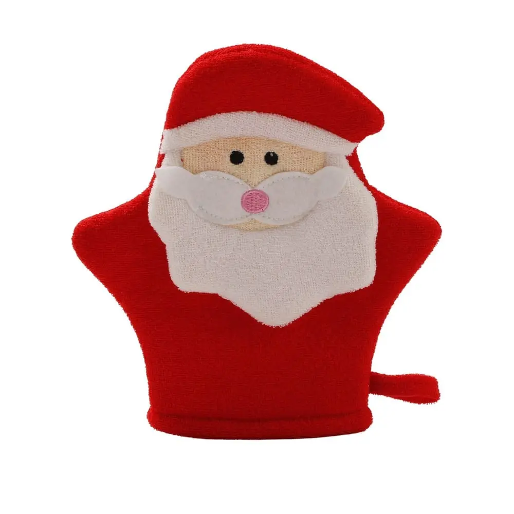 Santa Claus bath mitt DC-BM009C in red terry cloth for gentle exfoliation and holiday-themed spa use