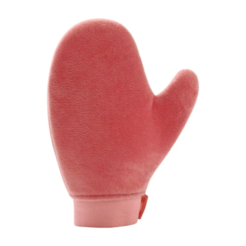 Pink Self Tanning Glove DC-BM115 made of soft velvet fabric with thumb design and elastic cuff for smooth tanning application