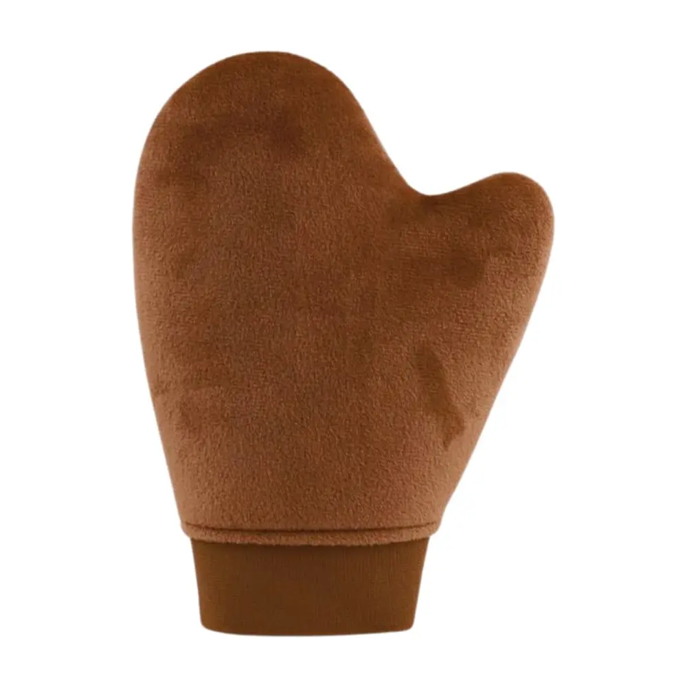 Self Tanning Mitt DC-BM112 in velvet fabric for streak-free tanning application, leak-proof lining, and reusable design