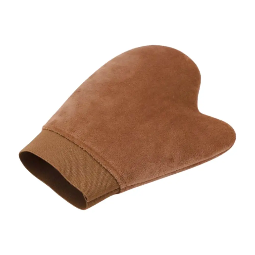 Side view of Self Tanning Mitt DC-BM112 showing soft velvet texture and ergonomic thumb design for streak-free tanning