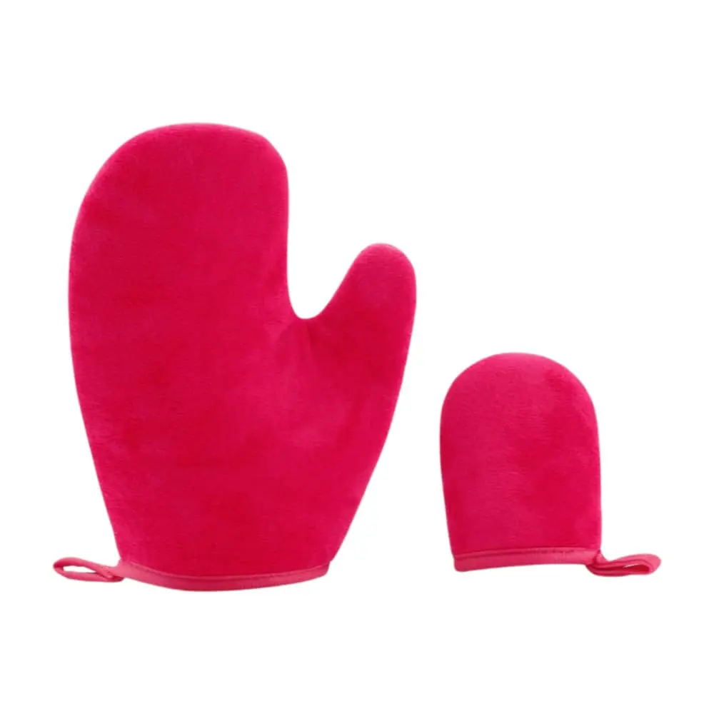 Self tanning mitt set with large body mitt and small face tanning mitt for even, streak-free application