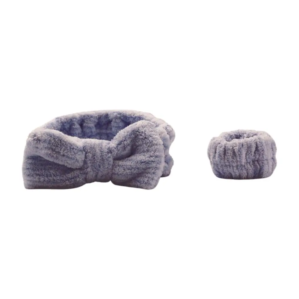 Spa cosmetic headband and matching wristbands set – purple polyester accessories for skincare and spa use