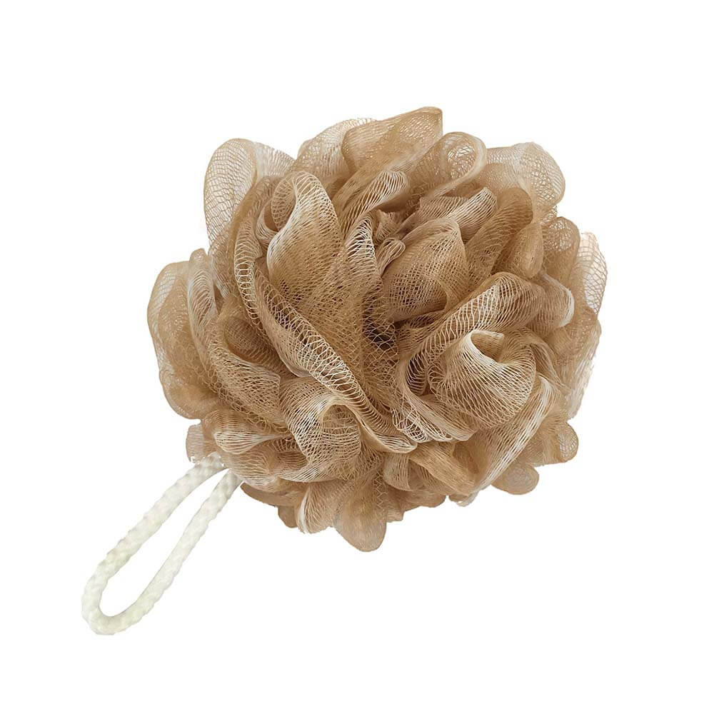 White Trim Shower Mesh Bath Pouf DC-BP004